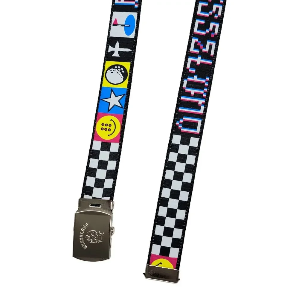 Russeluno Golf Web Belt Smiley Checkerboard Glitch Mens Adjustable Canvas